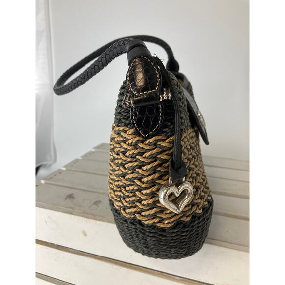 BRIGHTON SMALL BLACK, BROWN STRAW SHOULDER BAG - Picture 2 of 14